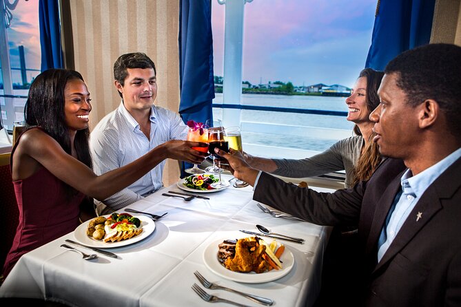 2 HR Savannah Riverboat Dinner Cruise with Onboard Entertainment - The Scenery Plan: Talmadge Memorial Bridge and River Street at Night